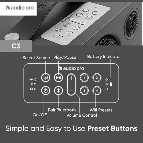 Audio Pro Addon C3 רמקול Bluetooth אלחוטי | נאמנות גבוהה, נטענת, נואמת ניידת לחוץ, בית, קמפינג, נסיעות, חוף | AirPlay,